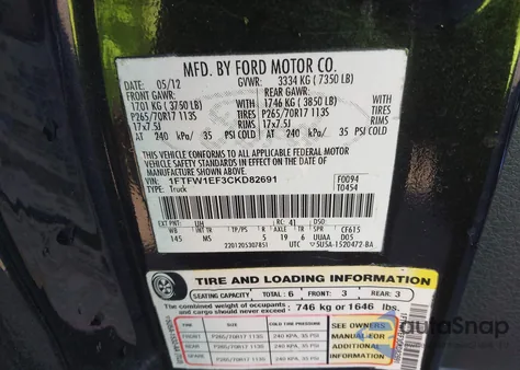 2012 Ford F-150 Xlt from USA, damaged, VIN 1FTFW1EF3CKD82691